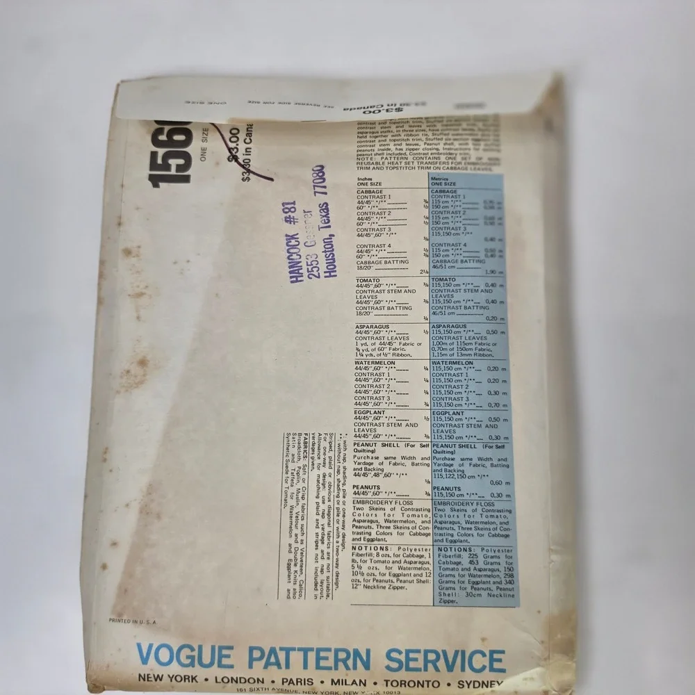 Vtg 1976 Vogue 1566 Sewing Pattern Stuffed Vegetable Toys Cushions Pillows Uncut